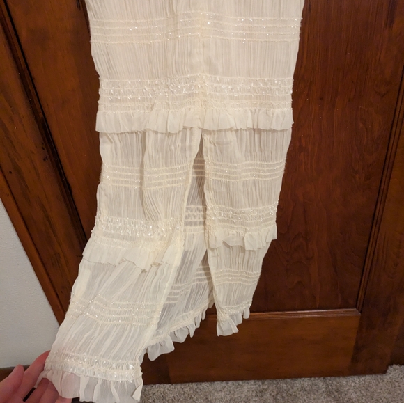 Lyrical Elegance Ruched Ruffle Ivory White Maxi Dress - Picture 8 of 9